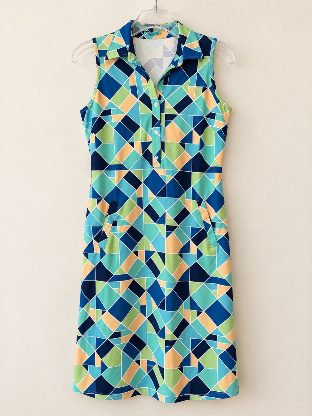J McLaughlin Blue Geometric Dolly Catalina Cloth Midi Dress EUC M #2126